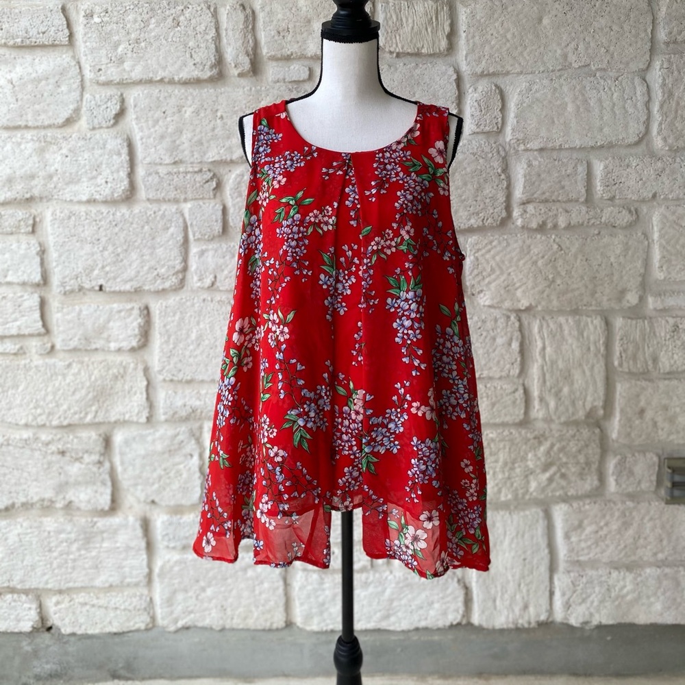 Nanette Lepore Red Floral Sleeveless Top / Size 1X